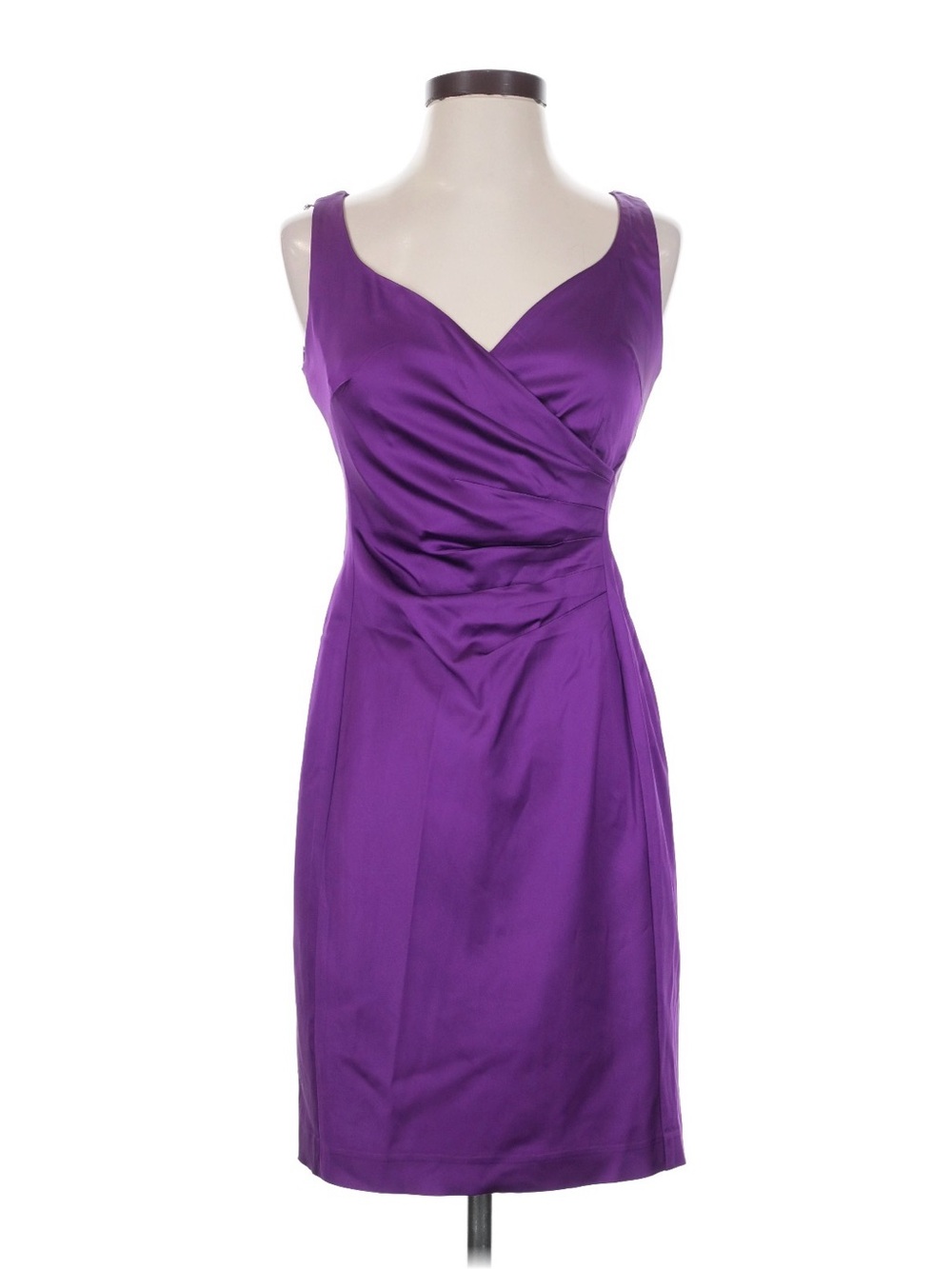 Lauren Ralph Lauren Purple Cocktail Dress Size 2P Ruched Sleeveless Satin Sheath